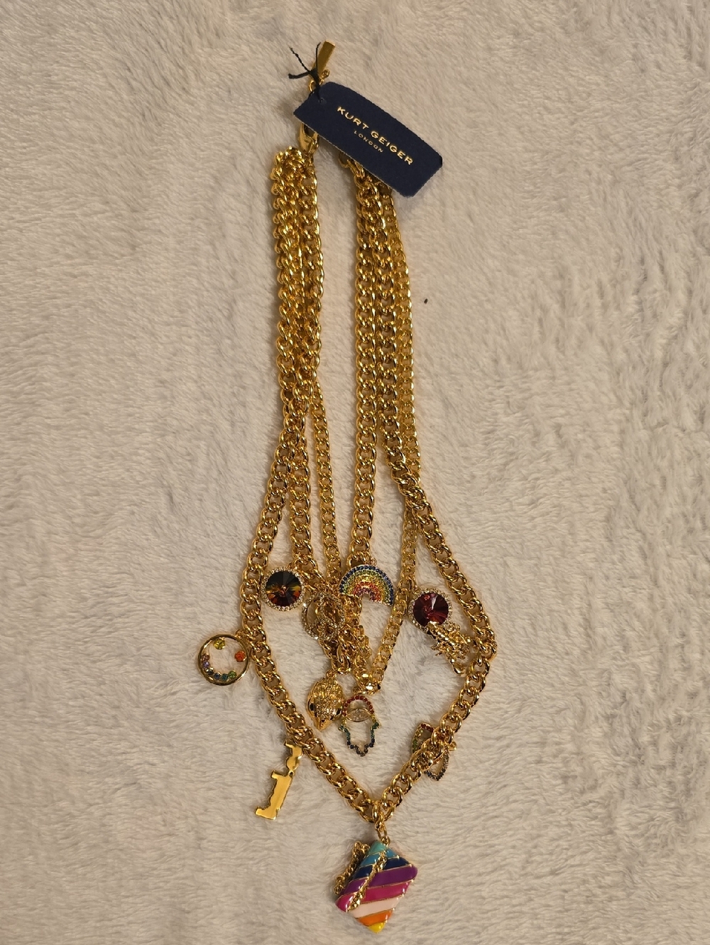 Kurt Geiger Gold-Tone Multicharm Rainbow Heart Necklace